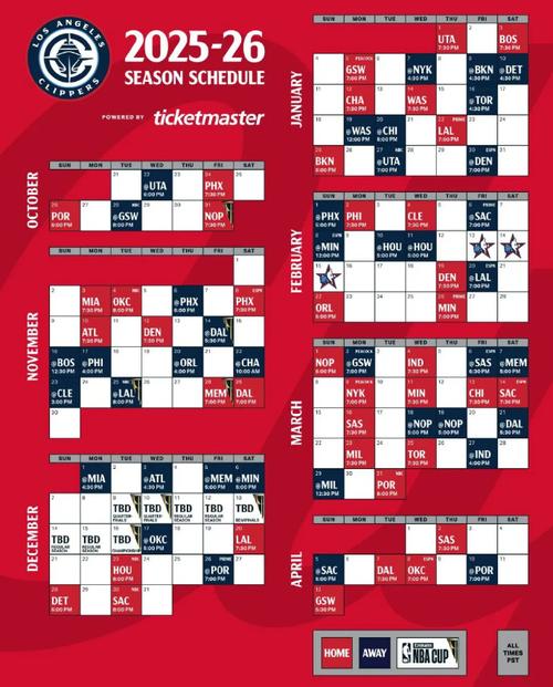 洛杉矶快船队赛程表最新