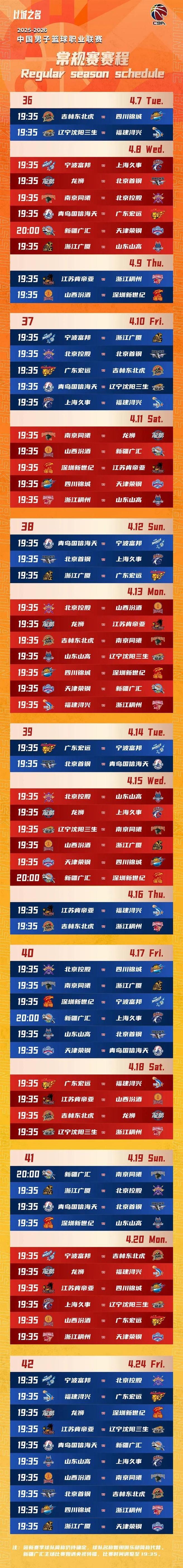 cba新赛程辽宁广东就打一场