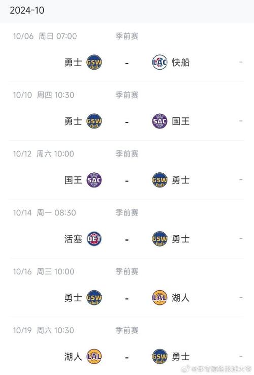 金州勇士赛程表